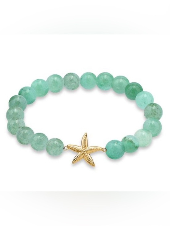Jewelry - Green Beaded Stretch Bracelet with Gold Starfish Charm